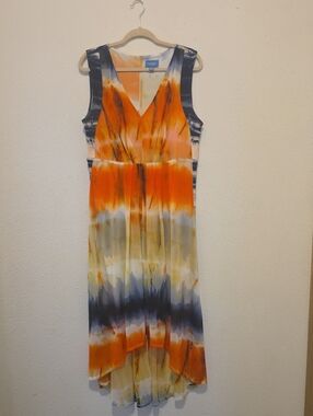 SIMPLY VERA Vera Wang Sleeveless HI-Lo Orange Tie-Dye V-Neck Maxi Dress XL